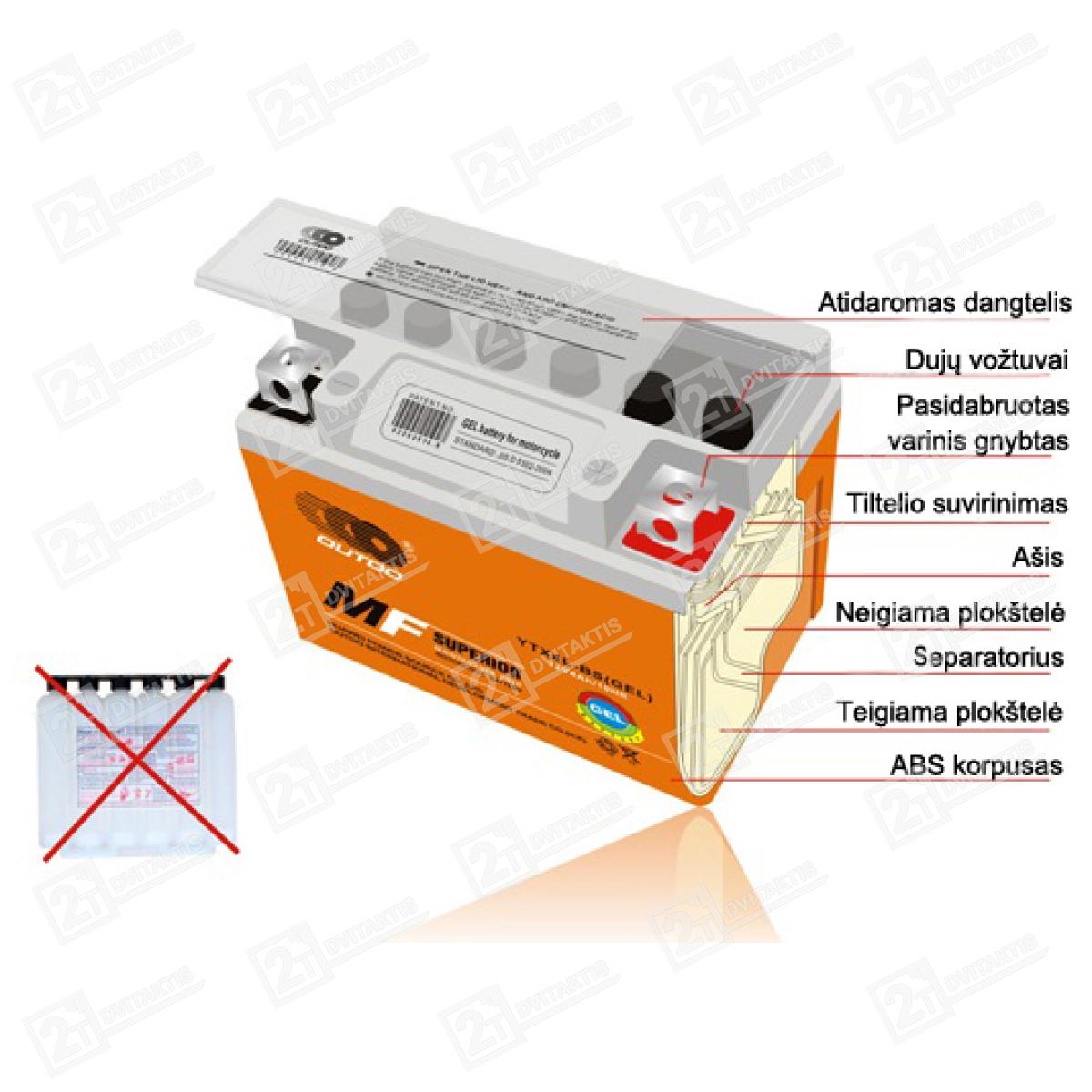 OUTDO UTX4L-BS (MF) i-GEL 12V, 4Ah akumuliatorius - Image 2