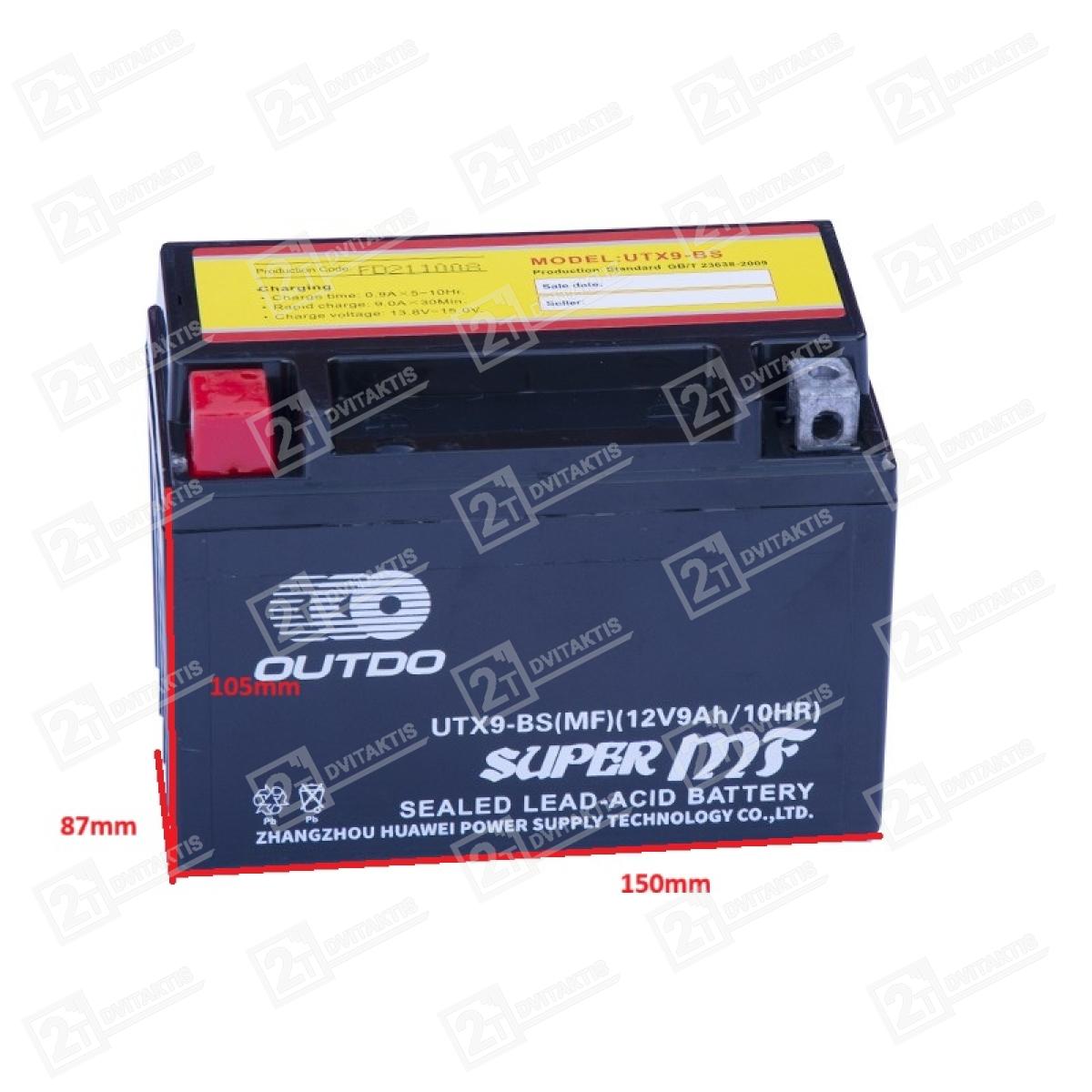 OUTDO UTX9L-BS (MF) AGM 12V, 9Ah akumuliatorius - Image 1